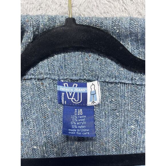 Vintage Venezia Wool Blend Cardigan Sweater Zip Pockets Blue‎ Speckled 18/20 - Picture 4 of 8